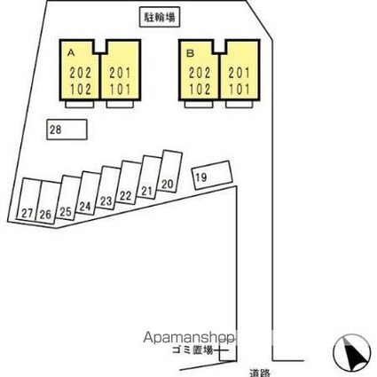 セジュール友清　Ｂ棟[3DK/56.1m2]の配置図