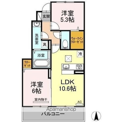 メゾン・ド・シュシュ　Ｂ棟[2LDK/52.51m2]の間取図