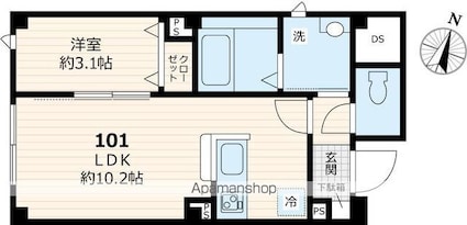 ヴィッラ　アルテ[1LDK/33.8m2]の間取図