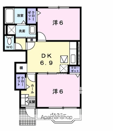 デルソーレＡ[2DK/46.22m2]の間取図