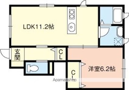 シャーメゾン狐島[1LDK/43.05m2]の間取図