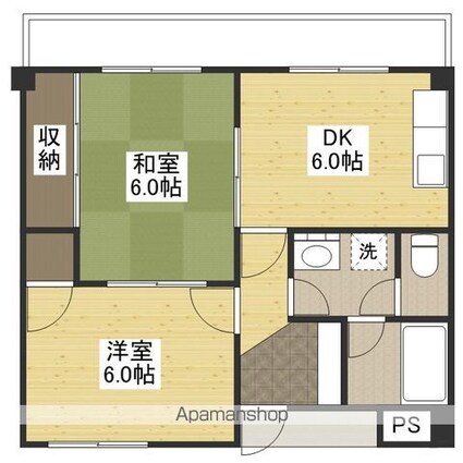 広島県広島市安佐北区可部４丁目[2DK/45.36m2]の間取図