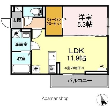 広島県三原市西野１丁目[1LDK/42.79m2]の間取図