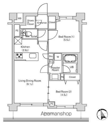 エミリブ鷺ノ宮[2LDK/50.55m2]の間取図