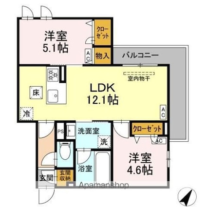 セレスティア細田Ａ[2LDK/51.21m2]の間取図