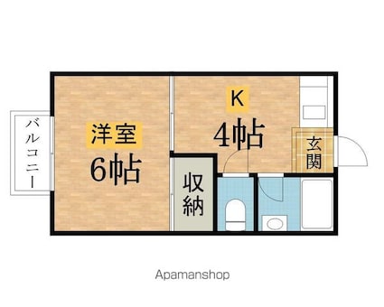 東京都八王子市山田町[1K/22.68m2]の間取図