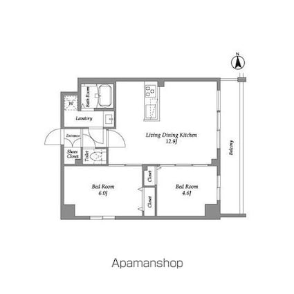 ザ・グラヴィティ新宿[2LDK/49.01m2]の間取図