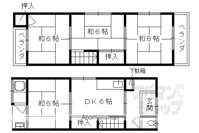 山陰本線 太秦駅 徒歩12分 2階建 築54年の間取り写真