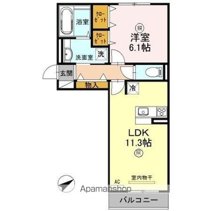 シャーロット水口　Ａ[1LDK/44.71m2]の間取図