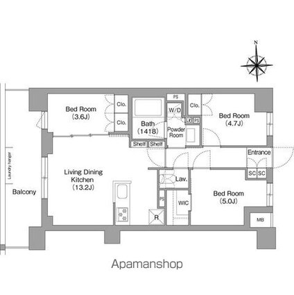コンフォリア・リヴ大森西[3LDK/60.2m2]の間取図