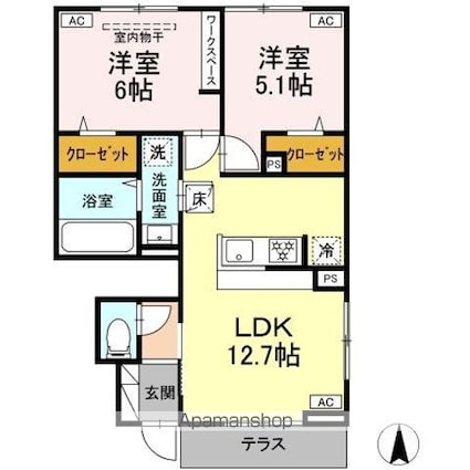 Ｌｕｌｌ　Ⅲ[2LDK/52.99m2]の間取図