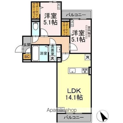 ｙａｍａｊｕ[2LDK/57.55m2]の間取図