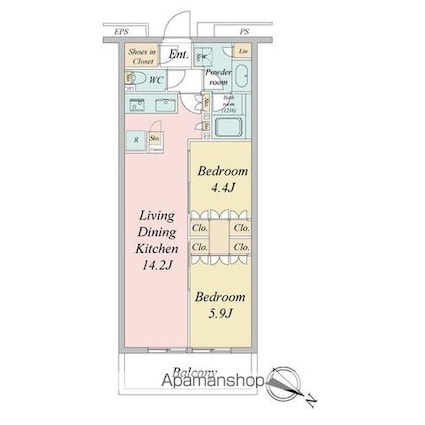 ブランシエスタ目黒中央町[2LDK/52.49m2]の間取図
