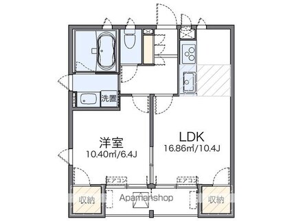 レオネクストグリーンハウス江波[1LDK/43.01m2]の間取図