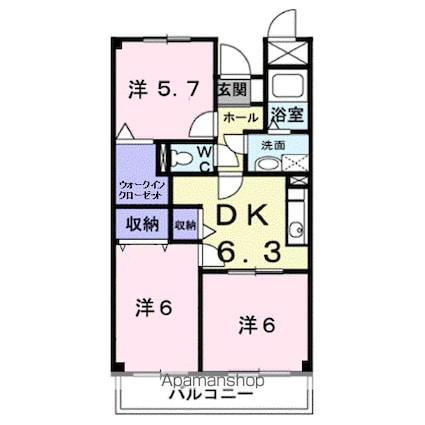 エスポアールアケボノ[3DK/57.02m2]の間取図