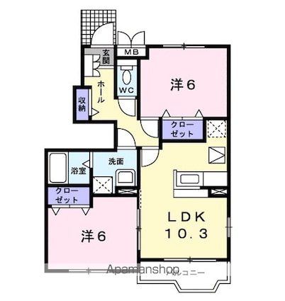 シャンビーナＡ[2LDK/54.21m2]の間取図
