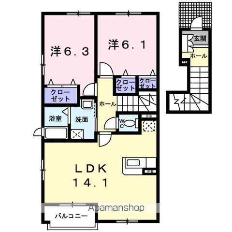 名鉄三河線 吉浜駅 徒歩14分 2階建 築19年の間取り写真