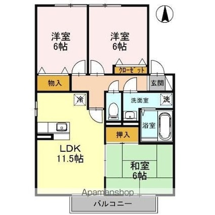 ハイツミモザ　Ａ棟[3LDK/68.75m2]の間取図