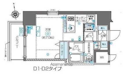 ＺＯＯＭ東新宿[1R/25.57m2]の間取図