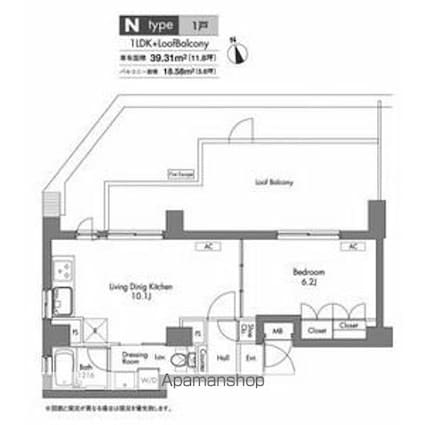 東京都新宿区東五軒町[1LDK/39.31m2]の間取図