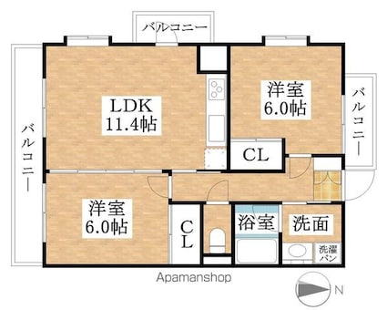 レインボーピア上小田井[2LDK/53.12m2]の間取図