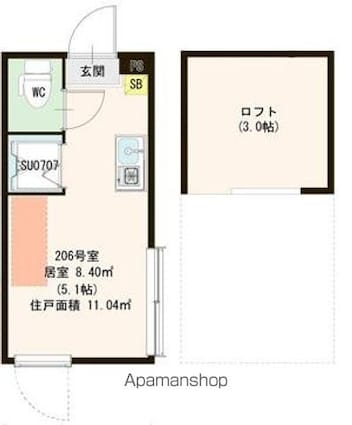 ハーモニーテラス経堂[1R/11.04m2]の間取図