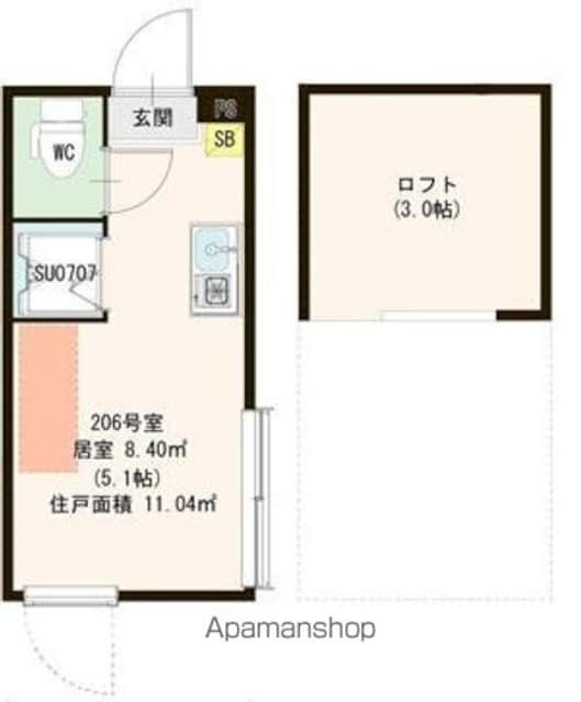 ハーモニーテラス経堂[1R/11.04m2]の間取図
