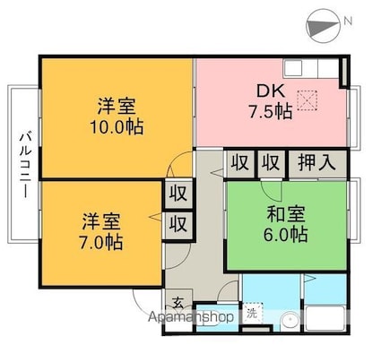 ファミール・ド・鹿児　Ｂ棟[3DK/70.34m2]の間取図
