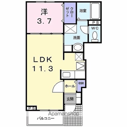 愛媛県松山市平田町[1LDK/37.13m2]の間取図