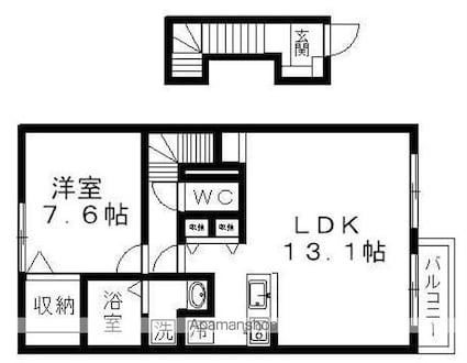 ソレアード左義長[1K/52.71m2]の間取図