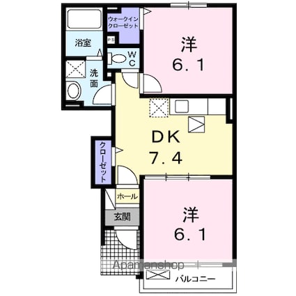 レジデンスアイビー[2DK/44.7m2]の間取図