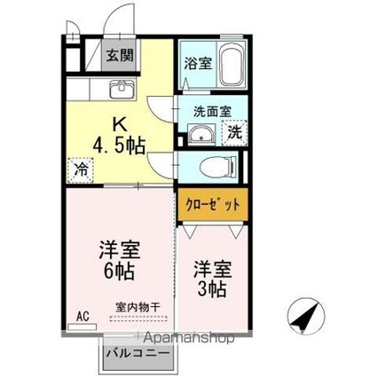 スピカ田中　Ｂ棟[2K/33.39m2]の間取図