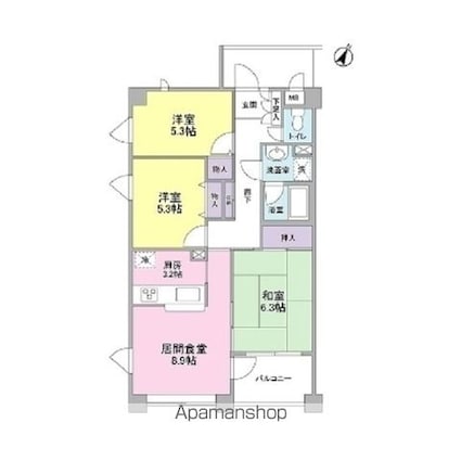 コーピアス・エスⅡ[3LDK/66.5m2]の間取図