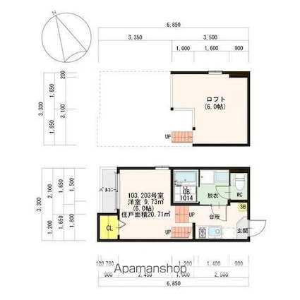 レグルス千種[1K/20.71m2]の間取図