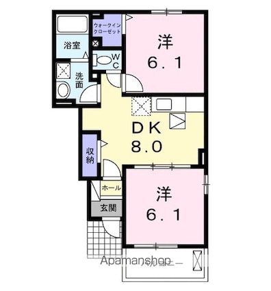 フィオーレＴＳＳ[2DK/45.77m2]の間取図