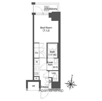 ミリアレジデンス広尾[1K/25.44m2]の間取図