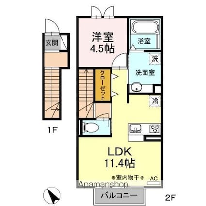 グランフィールド　アスカ[1LDK/44.47m2]の間取図