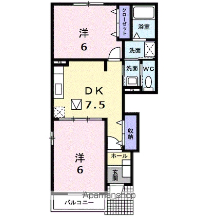 ツインコムＡ[2DK/44.82m2]の間取図