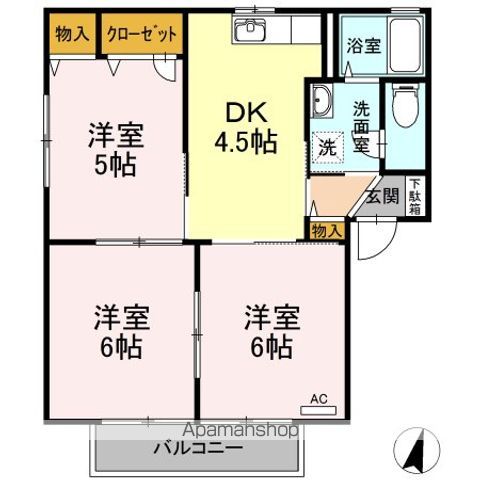 シャーメゾン荒川　Ａ A101 ｜ 山梨県甲府市荒川１丁目3-32（賃貸アパート3DK・1階・54.81㎡） その2