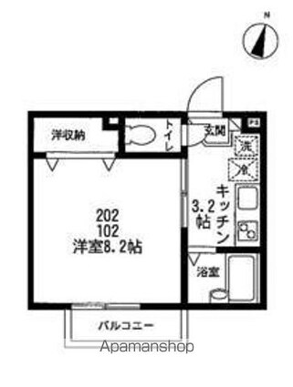 カーサ・ドマーニ[1K/25.46m2]の間取図