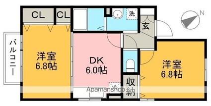フルーレコート[2DK/45.82m2]の間取図