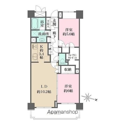 駒込パークハウス[2LDK/62.36m2]の間取図