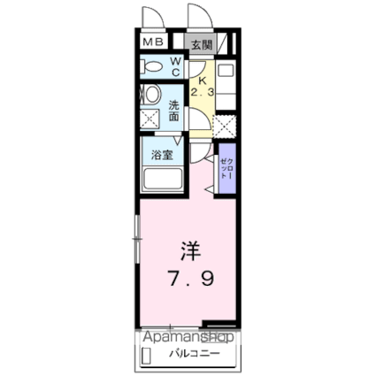 マリオ高松北[1K/26.09m2]の間取図