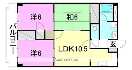 ロイヤルアネックス土居田[3LDK/63m2]の間取図