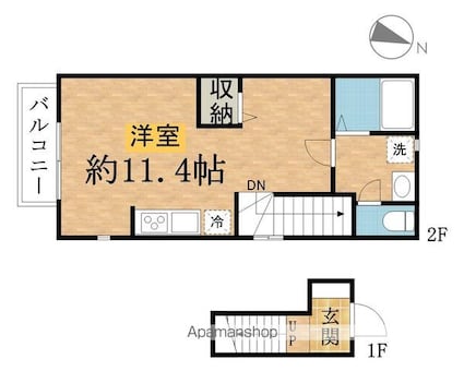 ウエストウイング平和[1R/34.36m2]の間取図