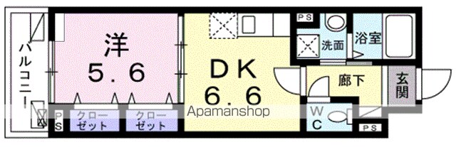 シャルフィー[1DK/33.44m2]の間取図