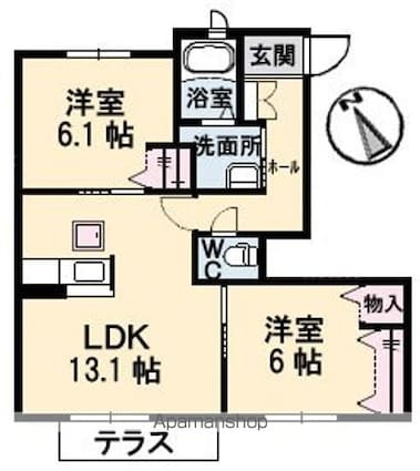 ヴィラロトス　Ａ棟[2LDK/59.11m2]の間取図