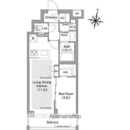 東京都中野区上高田１丁目[1LDK/40.6m2]の間取図