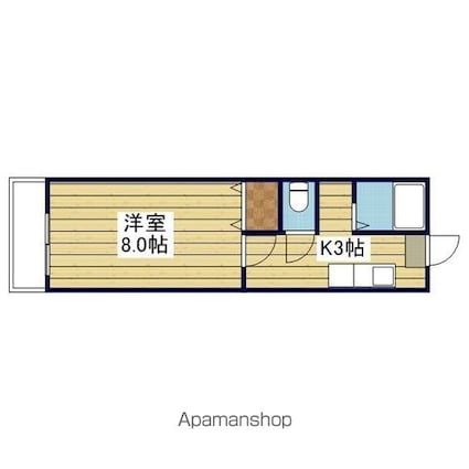 コンフォートブル山本[1K/26.4m2]の間取図