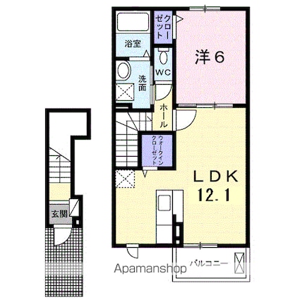 ドゥ　アンソレイユ[1LDK/45.78m2]の間取図